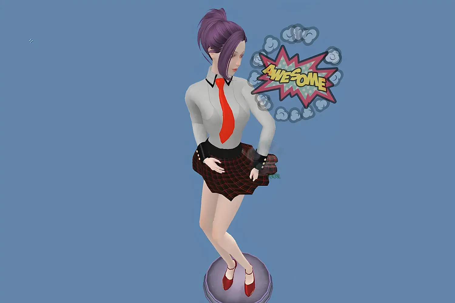 VR Ero-Beat browser VR porn rhythm game: animated character in a school uniform with an Awesome hit bubble, streamed from VRPorn.com in the Meta Quest browser