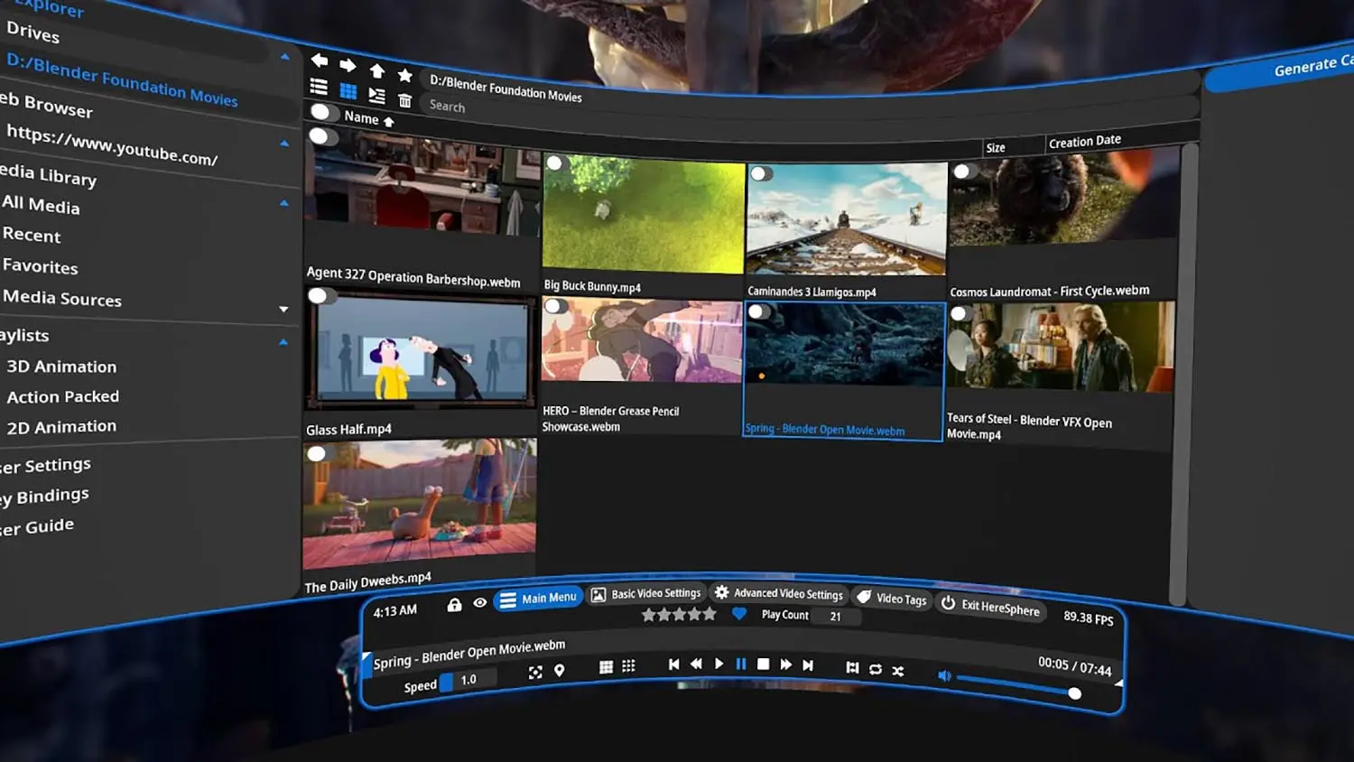 HereSphere VR porn app color grading panel on Meta Quest 3 showing brightness, contrast, saturation, and zoom controls