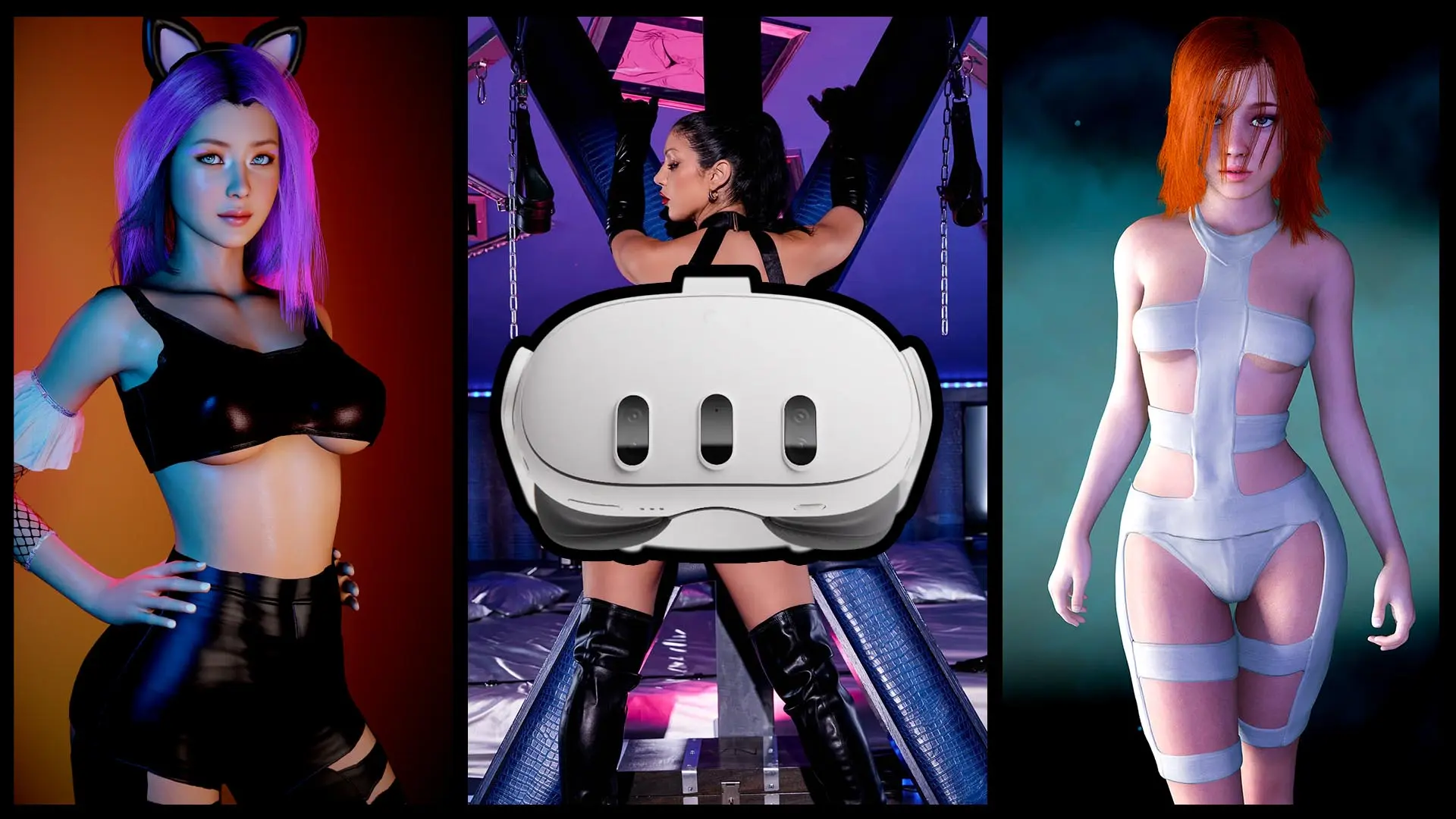 Meta Quest 3 running VR porn games from the Meta Store native app ecosystem including DeoVR SLR Virt-A-Mate and VRPorn.com Games Pack