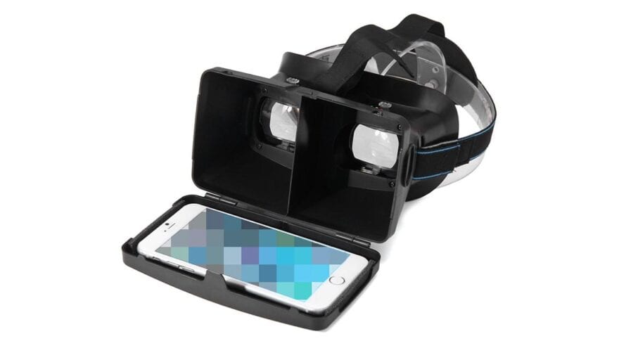 Phone VR viewer (VR Box style) with a smartphone slotted into the front, the budget way to watch 180-degree VR porn in 3D